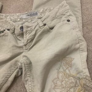 GUESS corduroy, sage, green Y2K flowered jeans, low rise, ankle
